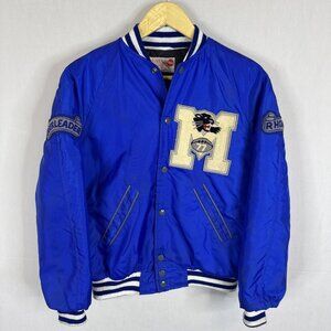 Vintage Women’s 34 Varsity Tiger Bomber Jacket Blue Satin Preppy Cheerleader 70s